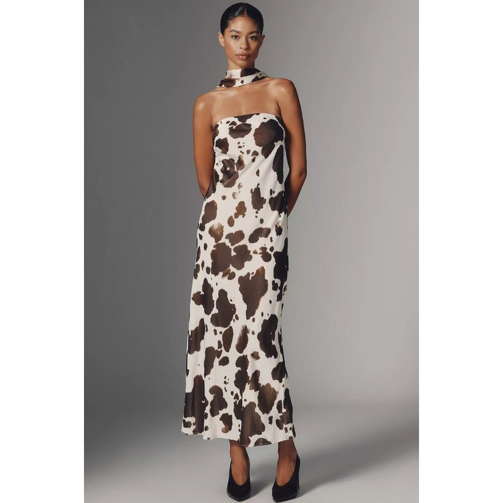 Anthropologie Cowprint Maxi Dress in White and Brown